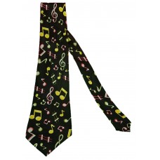 Neck Tie with Neon Music Notes and Symbols (Black)