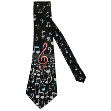 Neck Tie with Scattered Music Notes and Symbols (Black)