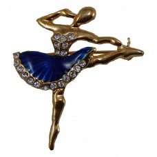Brooch Rhinestone and Enamel Ballerina (Blue and Gold)