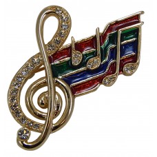 Brooch Colored Flag Treble Music Staff (Gold)