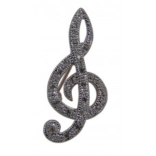 Small Treble Clef Pin with Bead and Rope Edge (Silver)