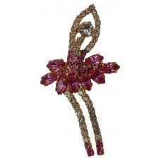 Brooch Rhinestone Ballerina (Pink and Gold)