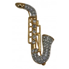 Pin Saxophone Rhinestone Covered (Gold)