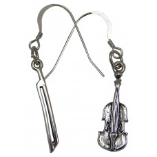 Sterling Silver Violin and Bow Earrings